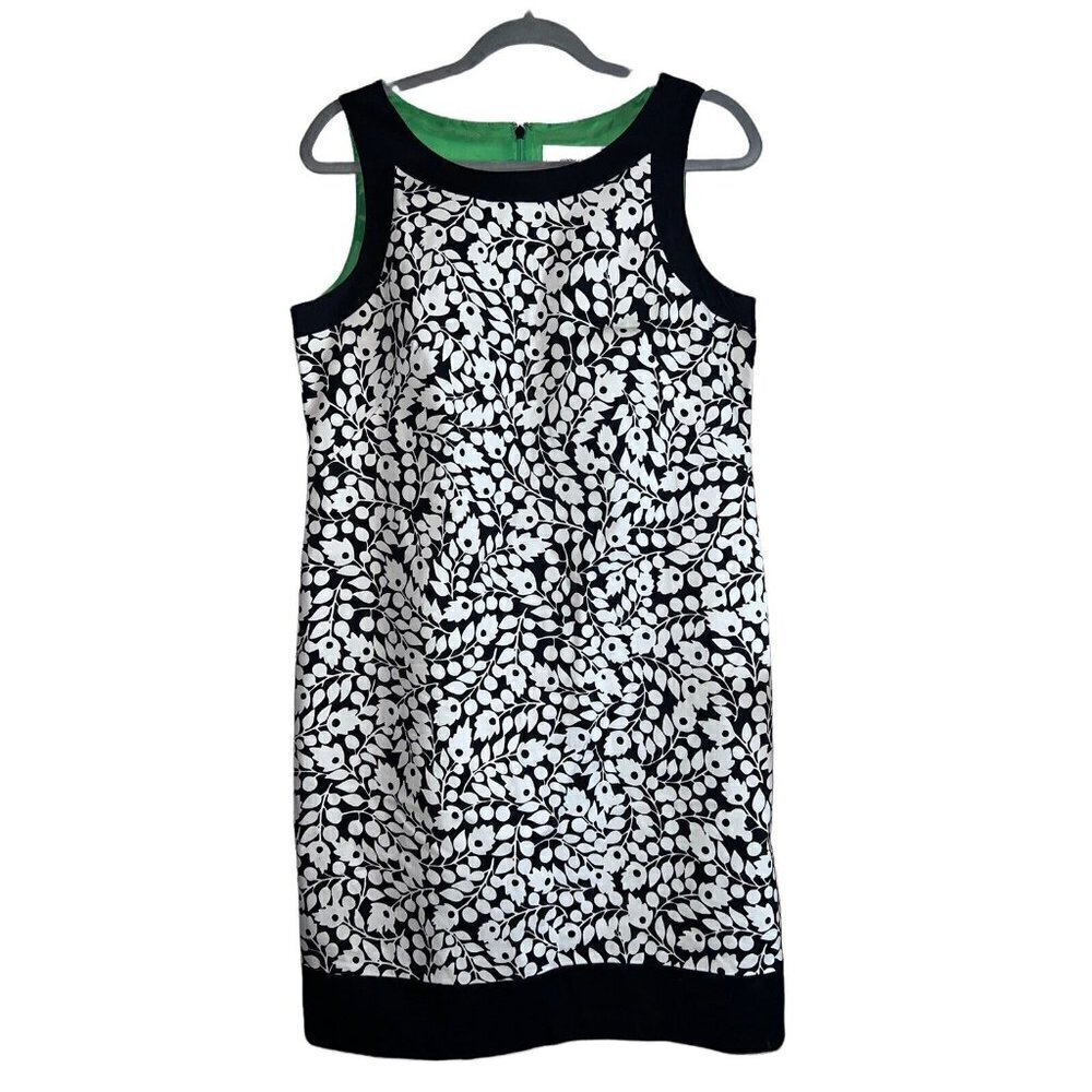 WILLOW GLENN Black White Floral Lined Stretch Cotton Knee Length Sheat Dress